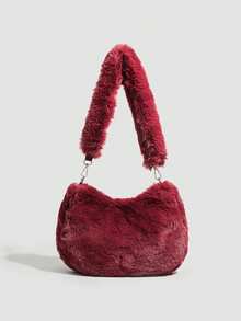 新款秋冬毛绒新月拉链单肩包，休闲斜挎包 - 彩色 - 查看 14