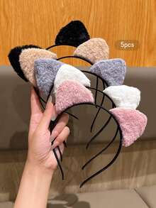 5pcs Cute Korean Style Cat Ear Headbands, Sweet Hair Clips Suitable For Everyday Use - Multicolor - View 5