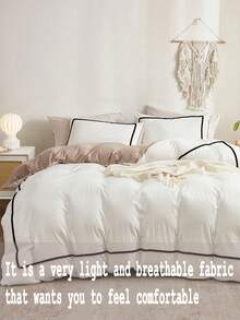 3pcs White & Camel Bedding Set, Black Mini Pom Pom Decor Duvet Cover, Bohemian Farmhouse Style Bedding Set, Includes 1 Duvet Cover With Zipper, 2 Pillow Shams, No Comforter Filler, Soft & Lightweight Microfiber, Suitable For Students - Multicolor - View 3