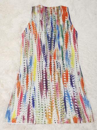 Women's Sexy Sweater Dresses Elegant Knitted Big V Neck Hollow Out Semi-Sheer Bodycon Vacation Sleeveless Short Dress Beach Sundress Casual Comfortable Contrast Rainbow Color Knitwear Holiday Partywear