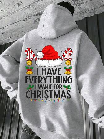 1 st Plus Size Herrtröja med Julhatt och Termofodrad Huvtröja, Vardagskläder för Höst/Vinter