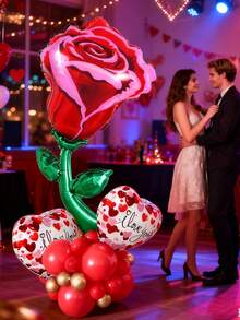 32 pièces Ensemble de ballons fleurs de rose grand format, ballon en forme de cœur "Je t'aime" de 18 po, ballons en latex métallique rouge et or pour la Saint-Valentin, les fiançailles, l'anniversaire, la fête des mères - Multicolore - Voir 2