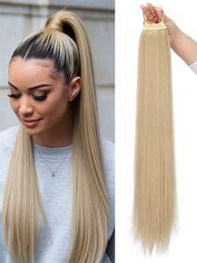 28英寸（约71.1厘米）直马尾假发带，亚麻金棕色直马尾，厚实编织马尾，自然发片，适合女性 - 彩色 - 查看 13