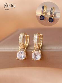 Hihho 1 par de pendientes con colgante de circonita cuadrada, joyería de moda como regalo para mujeres, adecuado para citas