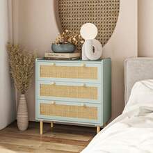 HOMCOM Chest Of Drawers/Sideboard With 3 Drawers, Boho Style, Rattan Look, Chest Of Drawers For Living Room, Bedroom, Light Blue 80 X 40 X 87.5 Cm - Baby Blue - View 8
