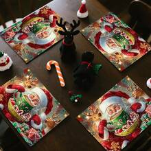 1pc/4pcs/6pcs Santa Patterned Placemats, Machine-Washable Rectangular Polyester Placemats, Table Guards, Heat-Insulating Placemats, Restaurant Table Decorations, Party Supplies, And Christmas Decorations Can All Be Given As Gifts