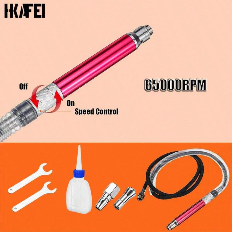 1套 65000RPM 微型气动研磨笔 专业高速切割 木材 珠宝抛光 研磨 雕刻 DIY气动工具 - 銀色 - 查看 1