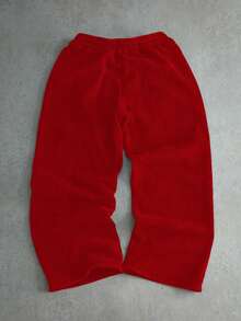 男士时尚街头风拉链连帽衫，带双帽和口罩，以及运动裤套装 - 紅色 - 查看 2