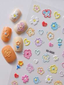 1Sheet 5D Embossed Flower Nail Art Stickers,Glossy Resin Self-Adhesive Macaron Flower Nail Art Decals Nail Decoration For Women Nail Design Nail Decals For Women Girl Friend Gift DIY - Apricot - View 5