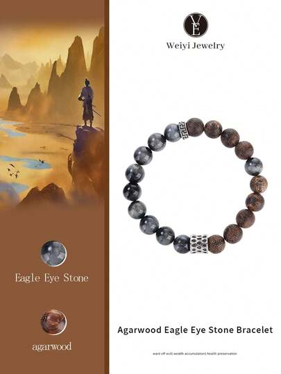 VE 1 pieza de pulsera de energía de piedra de ojo de halcón y madera de agar de alta calidad, mejora la toma de decisiones y la intuición, calma la mente, equilibra las emociones, cuentas de piedras preciosas naturales y madera de agar, atrae la riqueza, mejora la comunicación, pulsera inspiradora para uso diario. El color de la piedra preciosa natural varía.