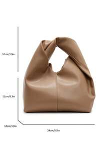 1pc Of New Autumn And Winter Retro Maillard Brown Retro PU Handbag, Simple Style Women's Tote Bag, Suitable For Commuting With Windbreakers - Khaki - View 2