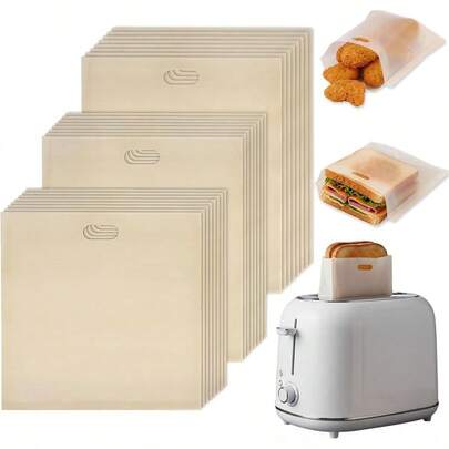 ZZXC 24 Pack Reusable Toaster Bags 3 Sizes Grilled Cheese Bags Non Stick Heat Resistant Easy To Clean For Toast Panini Cheese Sandwiches