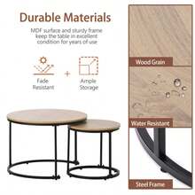 Runder Couchtisch 2er Set Satz Couchtisch Wohnzimmer Runder Geschachtelter Beistelltisch 2 Runder Beistelltisch(Eiche) - Brown - View 7