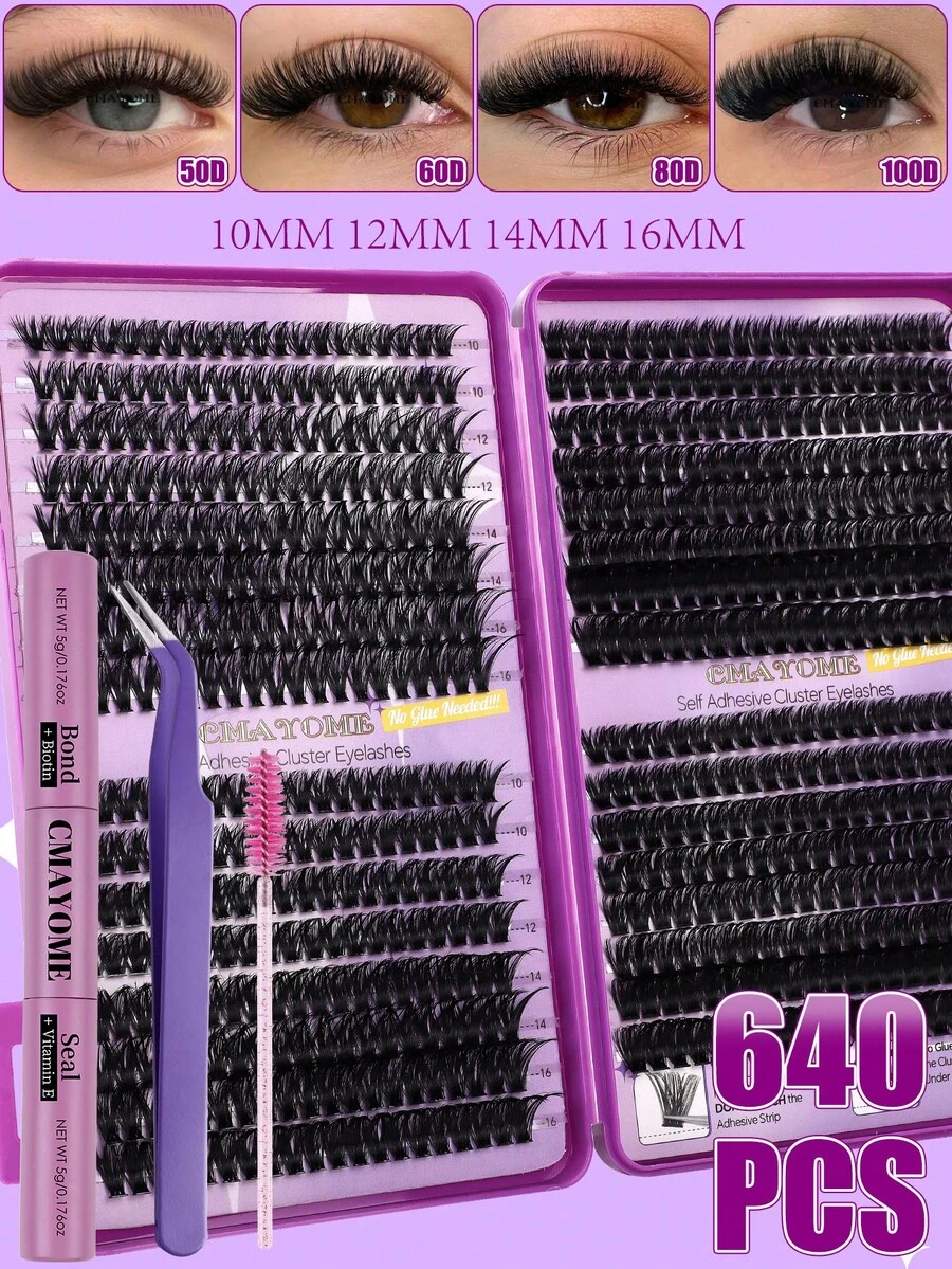 CMAYOME 640pcs D-Curl Fluffy False Eyelashes Set, Suitable For Beginners, Long-Lasting, Mixed Styles, DIY Eyelash Extension, Home Makeup Beauty Lashes, Beautify Eyes, DIY At Home, Large Capacity Lash Book, Cosplay Set