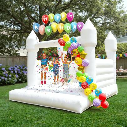 13 Ft Inflatable White Castle Bounce House(Commercial Grade 100% PVC Vinyl), Quick Setup Indoor Outdoor Jump Space For Kids & Adults, Valentine's Day And Birthday Decorations For Home Indoor, 13 X 11.5 X 10 Ft