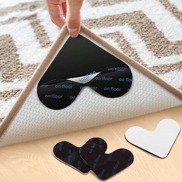 4/8/12pcs Rug Gripper, Mini Heart Shape Tape, Non-Slip Carpet Stickers For Hardwood Floor To Hold Rug Down, Non-Slip Rug Pads Prevent Sliding, Double Sided Blanket Stickers, Suitable For Small Pads
