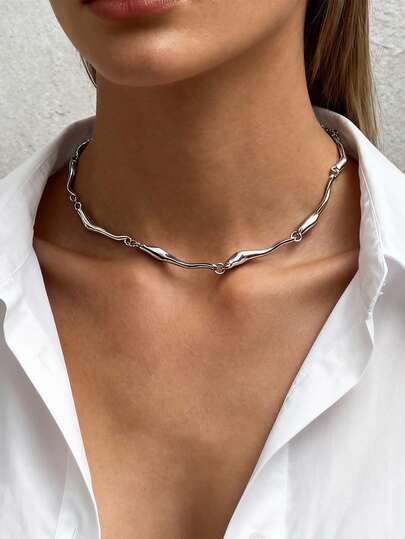 1pc Asymmetrical Wave Pattern Chain Necklace, Minimalist Luxury Versatile Unique Design, High-End Casual Chic Hiphop Style, Suitable For Parties, Gifts, Commuting, Daily Wear