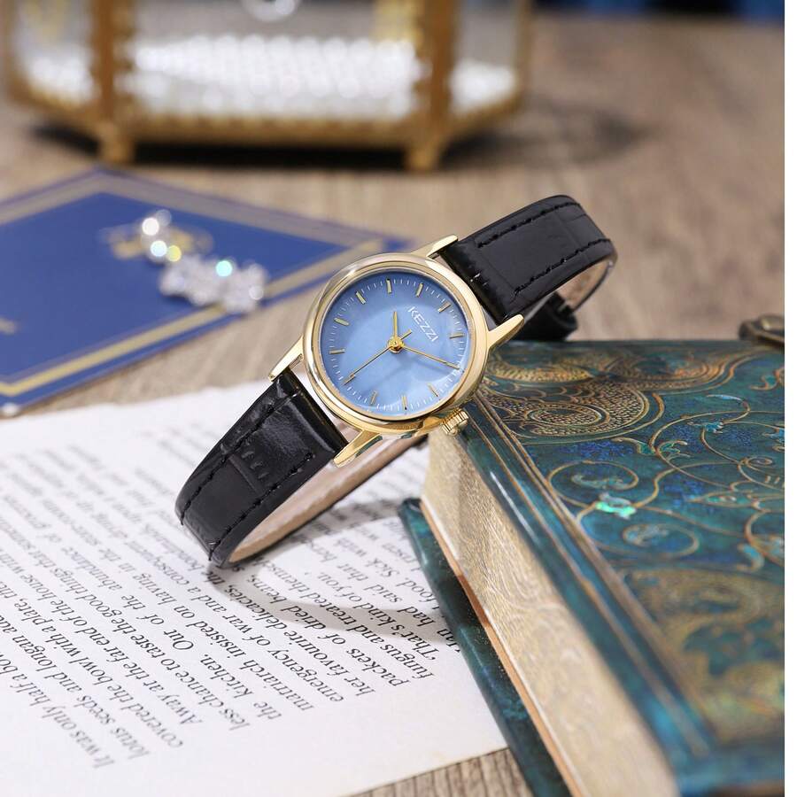 1件套女士玫瑰金合金手表套装，简约风格玫瑰金表面，KEZZI时尚休闲合金表带腕表 - 黑色 - 查看 1