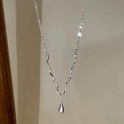 1件装波浪吊坠项链，独特高端轻盈设计，女士颈链