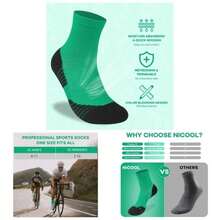Cycling Socks Men Women, Bright Crew Socks Running Socks Tennis Athletic Socks Youth - One Size + 1 Pair Deep Green - View 1