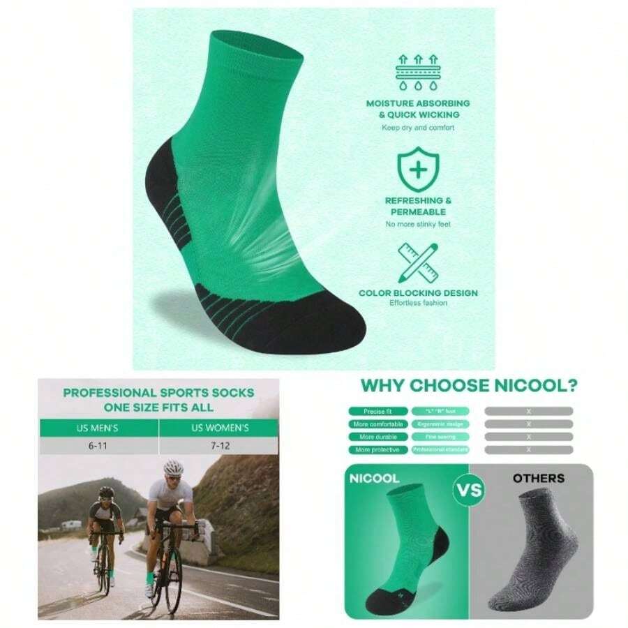 Cycling Socks Men Women, Bright Crew Socks Running Socks Tennis Athletic Socks Youth - One Size + 1 Pair Deep Green - View 1