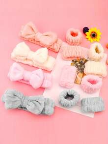3pcs Women Headband & Wristband Set (Free Facial Cleansing Brush) - Solid Color Stretchy Bow Headband And Soft Facial Cleansing Wristband - Comfortable For Daily Wear, Ideal For Gentle Face Washing And Makeup - Multicolor - View 7