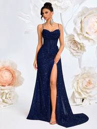 ADYCE Vestido largo elegante de fiesta para damas con tirantes, escote en V pequeño, con lentejuelas, cintura alta, abertura alta en la espalda, cruzado y con vuelo hasta el suelo, ideal para bailes, bodas, fiestas formales, citas, cenas, cumpleaños, festivales y eventos familiares