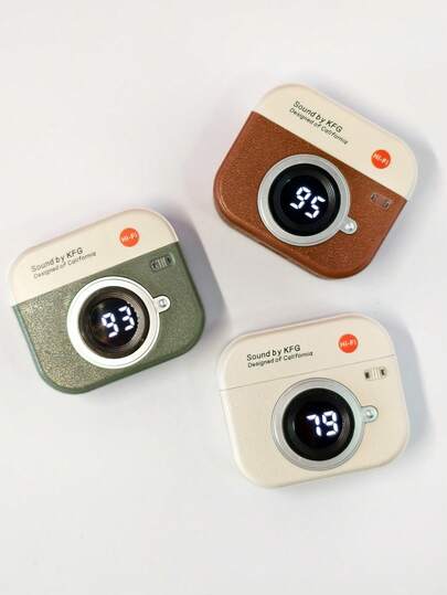 Air TWS 半入耳式蓝牙耳机，相机造型翻盖设计，TWS 环绕立体声，便携式无线耳机带麦克风，兼容 17、S25 等机型，配备 180mAh 充电盒，音乐耳机，游戏耳机，礼品耳机