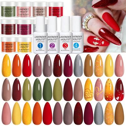 20 piezas Kit esencial de polvo de inmersión - 16 colores navideños Set de polvo de inmersión con base, top coat, activador y ahorrador de cepillo para arte de uñas francés, manicura de salón y hogar, regalo para mujeres
