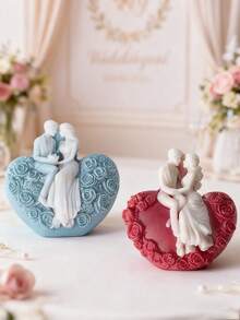 1 pieza Molde de silicona para pareja romántica (Abrazo de corazón + Rosas rojas/Estatua de beso) - Silicona flexible de alta calidad, fácil de hacer/limpiar/desmoldar | Para velas aromáticas, piedras difusoras, jabón, resina, arcilla y yeso | Perfecto para votos de boda, regalos de aniversario, Día de San Valentín y decoración de mesa para el hogar - Blanco - Ver 7
