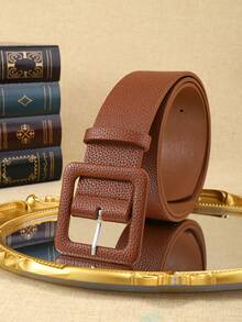 Cinto Feminino Marrom, Modelo Largo Com Fivela, Ideal Para Usar Com Jeans, Vestidos E Em Ocasiões Casuais Ou Formais. Um Presente Perfeito Para Esposa, Mãe, Namorada, Filha Ou Amiga No Natal, Aniversário Ou Dia De Ação De Graças. - Castanho - Ver 3