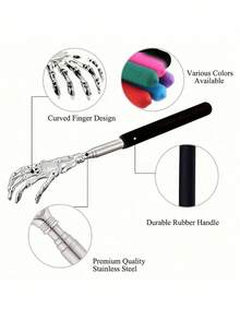 1pc Adjustable Back Massager, Stainless Steel Retractable Rubber Handle, Suitable As Thanksgiving, Birthday, Christmas Gift