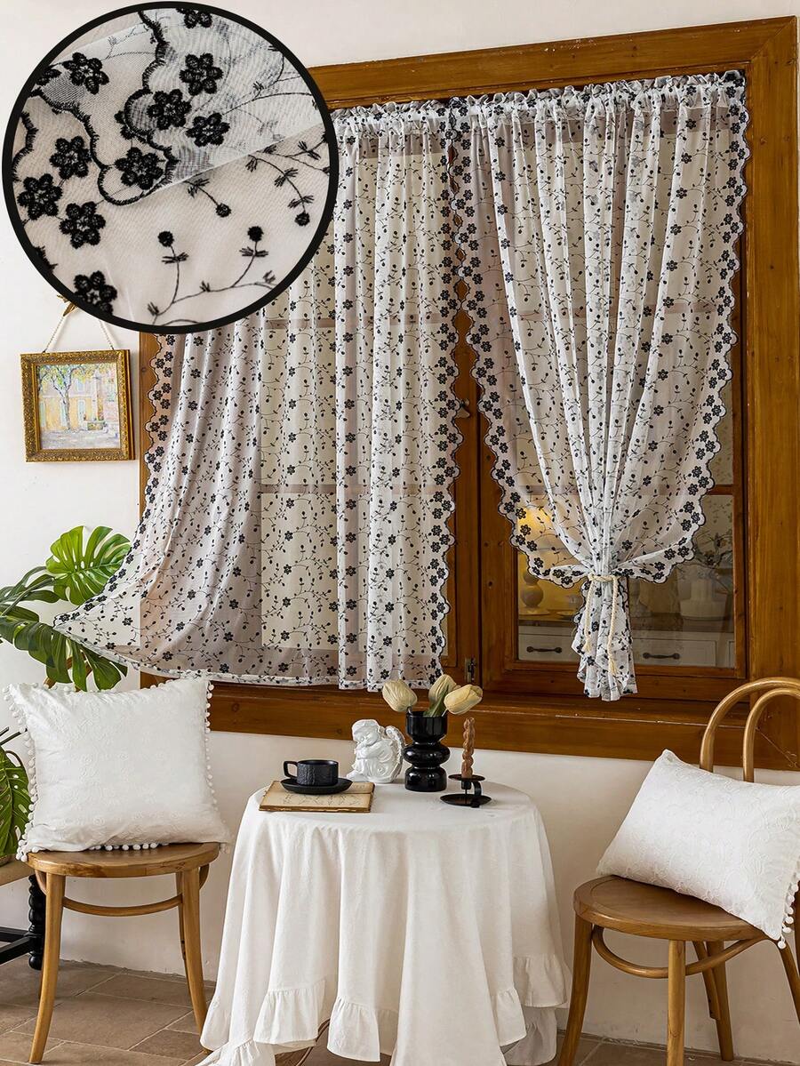 1pc Solid Color Double Ruffle Lace Trim, Fashionable Minimalist Fresh Home Decor Curtain Rod Valance, Suitable For All Seasons - Multicolor - View 1
