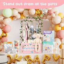Baby Shower Gifts Basket Wooden Crate, 26-Letters And Baby Clothes Hangers New Born Baby Girl Boy Gifts Vine Decorations Cute Closet With Handle Pregnancy Gifts For New Mom Parents - Hồng - Xem 4