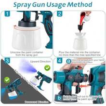 , 800W Pistola para Pintar Eléctrica con Recipiente de 1400ml, Pulverizador de Pintura Multipropósito con 3 Modos de Pulverización y 4 Boquillas para Casas, Paredes, Muebles, Cercas(Pistola de Pintura) - Multicolor - Ver 6
