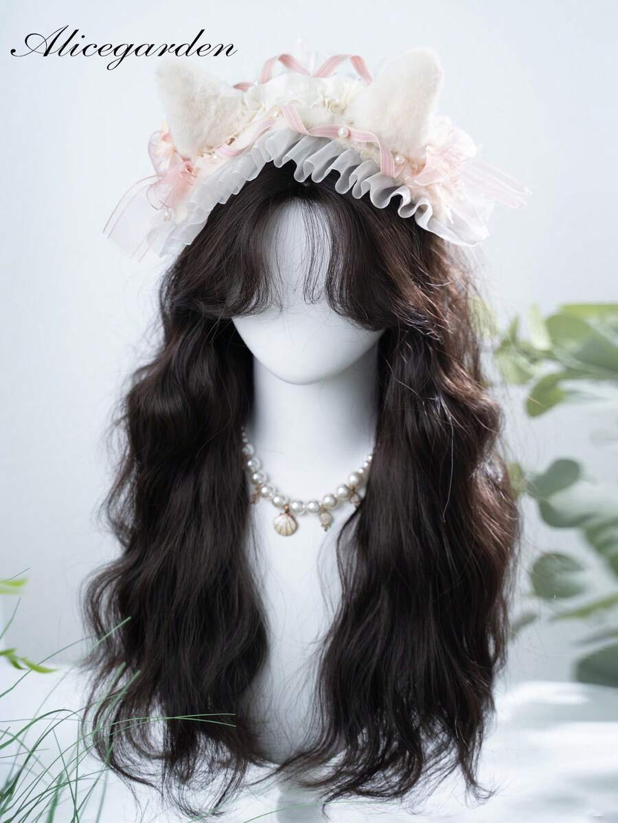 alicegarden 1 Bộ tóc giả tổng hợp chịu nhiệt, thẳng, màu đen-nâu, có mái vừa, làm từ sợi, thích hợp sử dụng hàng ngày, tóc giả giả tự nhiên và chân thực (không bao gồm phụ kiện) - Black-brown - Xem 1