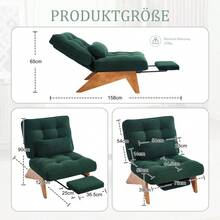Modern Adjustable Backless Lounge Chair Made Of Fabric With Footrest, Lumbar Cushion And Wooden Legs For Living Room/Bedroom/Study - 祖母綠+燈芯絨 - 查看 8