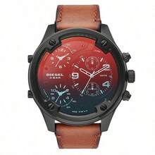 Diesel 1 Pieza Cronógrafo de Esfera Negra Sobredimensionada de 56 mm para Hombres - Correa de Cuero Negro Mate, Aspecto Audaz para Salir de Noche, Estilo Callejero y Borde Cotidiano - DZ7415 - Marrón - Ver 11