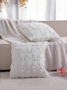 1 Stück Schleife Dekorative Kissenbezug Set, süß & verspielt, Raumdekoration, Kunstfell, weiche Schleife, College-Stil, flauschig, eleganter Kissenbezug, geeignet für Bett, Sofa, Sessel, Herbst/Winter, Valentinstag Dekoration - Weiss - Übersicht 6