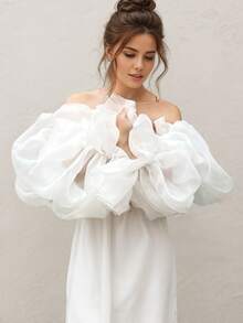 1pc Black Mesh Petal Sleeve, 2pcs Elastic 4-Layer Dark Bride Sleeve Cuffs - Multicolor - View 6