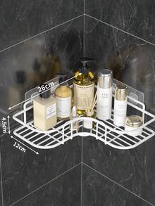 1个壁挂式浴室转角置物架，黑色金属三层收纳架，可放置洗漱用品、护肤品和清洁用品，粘胶安装，适用于淋浴房和盥洗台，非常适合小型浴室、出租房、节假日聚会（圣诞节、新年）——充分利用垂直空间，时尚美观，是整洁浴室的必备单品，也是家居收纳爱好者的理想礼物。#浴室转角置物架 #洗漱用品收纳架 #小型浴室解决方案 #租房友好 #家居收纳礼物 - 彩色 - 查看 12