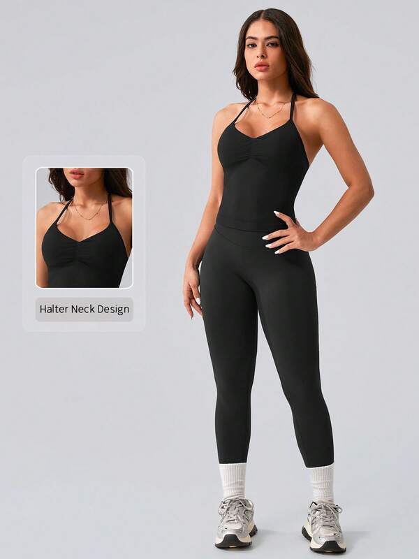 NcmRyu 1 Conjunto de Ropa Deportiva Casual para Mujer con Camiseta sin Espalda y Mallas, Minimalista y Versátil