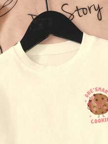 Young Girl Letter & Cartoon Print Short Sleeve Casual Round Neck T-Shirt - Apricot - View 4