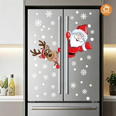 1/2 Piece Christmas Element Wall Sticker, Cute Cartoon Reindeer And Santa Claus - Snowflake Home Decoration Sticker, Self-Adhesive PVC Decal, Suitable For Living Room, Bedroom, Kitchen, Bathroom, Wall, Window, Refrigerator, Create Festive Atmosphere, Room Decoration, Wall Decoration, Wall Sticker.