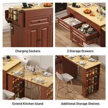 80"-48" Extendable Kitchen Island With Extended Dining Table And Power Outlet,Large Mobile Kitchen Storage Islands With 2 Storage Drawers,Rolling Islands Cart With 3 Extra Rows Open Shelves - View 8
