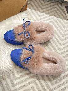 Fluffy Boots Women's Loafers, Simple Flat Shoes For Women, With Bow Design, Plush Shoe Lining, Comfortable Low-Heel Suede Round-Toe Slip-Ons, Suitable For Daily Wear And Campus Outfits. New Autumn And Winter 2025 Collection, Available In Black, Red, Brown, Orange, And Beige Plush Flats.