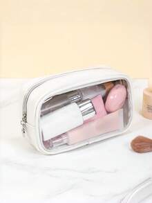 حقيبة مستحضرات تجميل جلدية شبه شفافة مخصصة - حقيبة أدوات تجميل محمولة باليد، عالية الجودة والمتانة، سعة كبيرة، تصميم بصري واضح، طباعة شعار مخصص، هدية رائعة لعشاق السفر