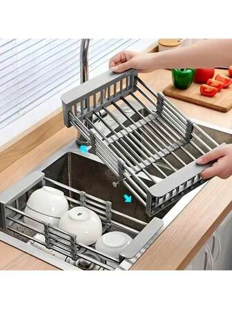 Égouttoir à vaisselle extensible en acier inoxydable pour l'évier - Organisateur de cuisine pliable pour la vaisselle, les tasses et les produits, design à plusieurs niveaux pour un lavage et un séchage efficaces, égouttoir à vaisselle