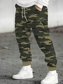 Plus Size Men's Camouflage Sweatpants, Drawstring Waist Casual Sweatpants, Outdoor Fitness Jogging Camo Pants Spring Sports - Multicolor - View 1