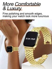 1pc Metal Strap Smartwatch Strap, Honeycomb Compatible Men's And Women's AppleWatch Band, Compatible AppleWatch Band 38mm 40mm 41mm 42mm 44mm 45mm 49mm, Compatible With Apple Smart Watch Series Ultra/SE10/9/8/7/6/5/4/3/2/1 - Gold - View 4